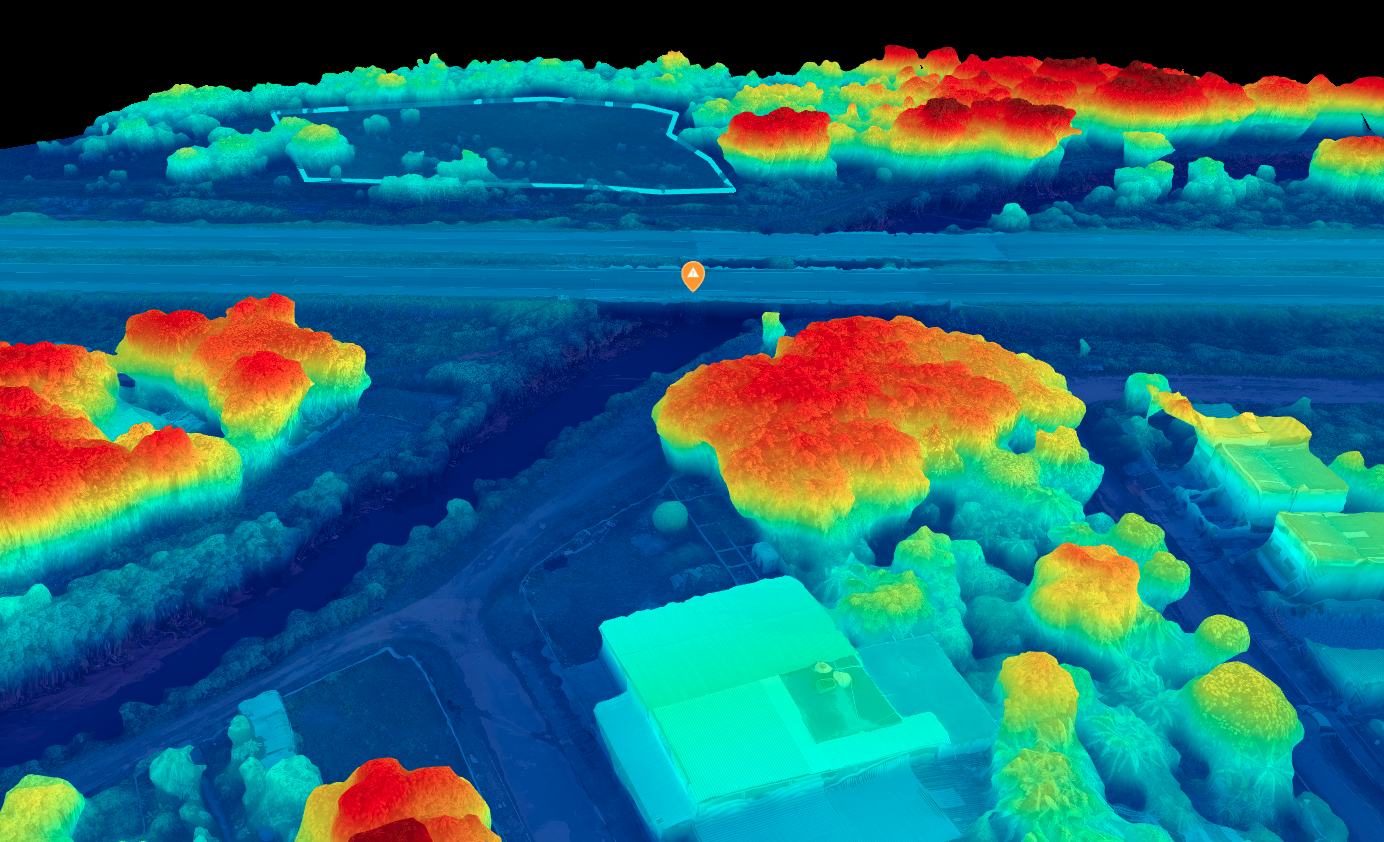 Three-dimensional terrain model coloured by elevation